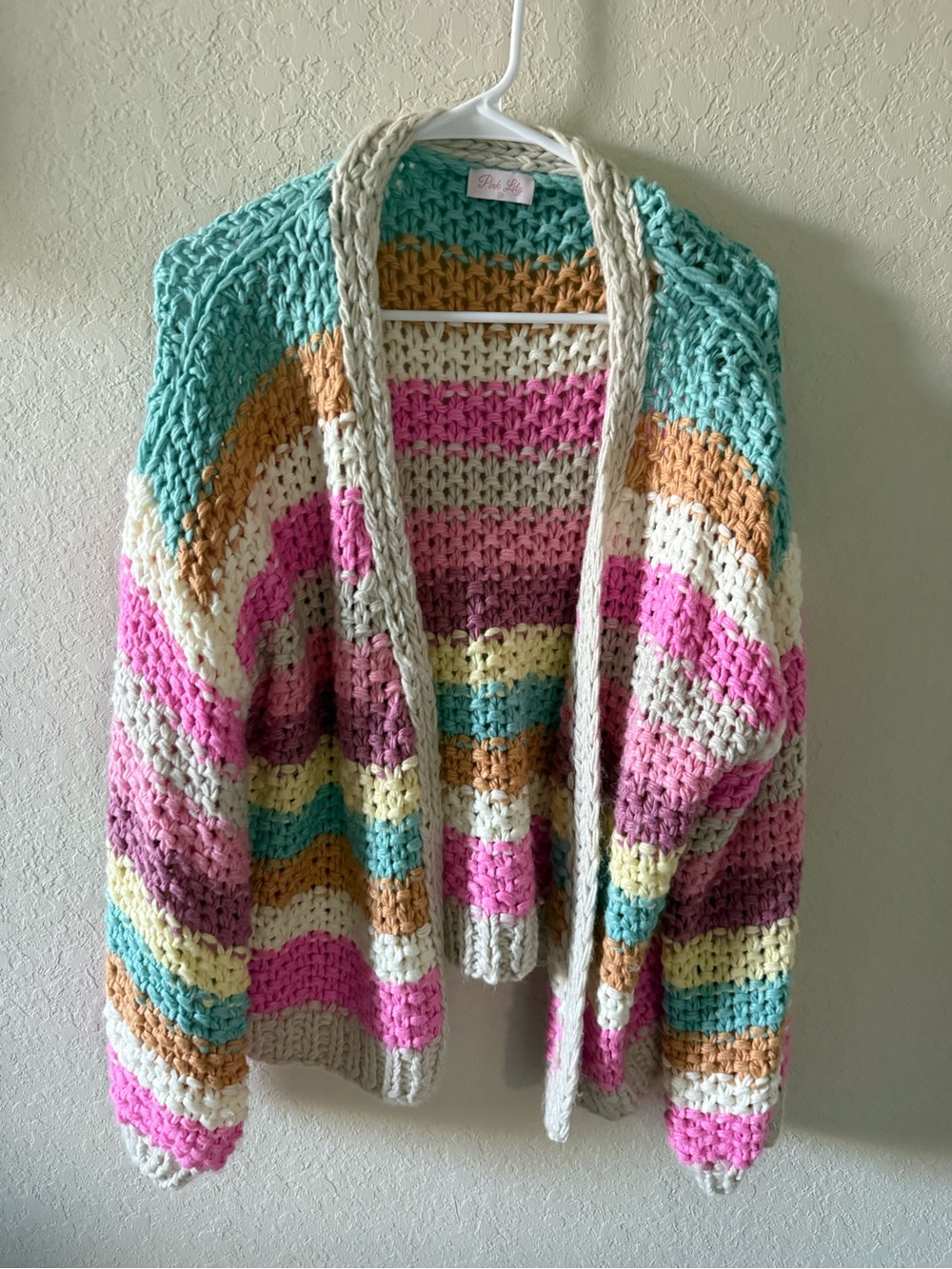 Striped Chunky Crochet Open-Front Women's Sweater - Multi